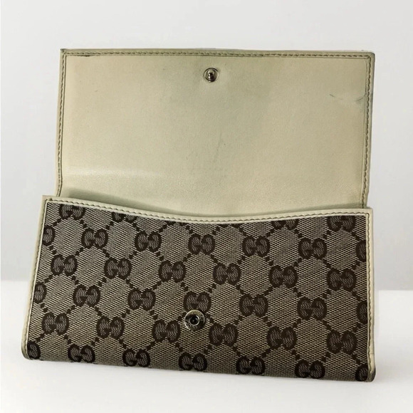 Authentic Gucci GG Long Wallet Beige White Gold Canvas Leather Monogram GUCCI - Picture 4 of 17